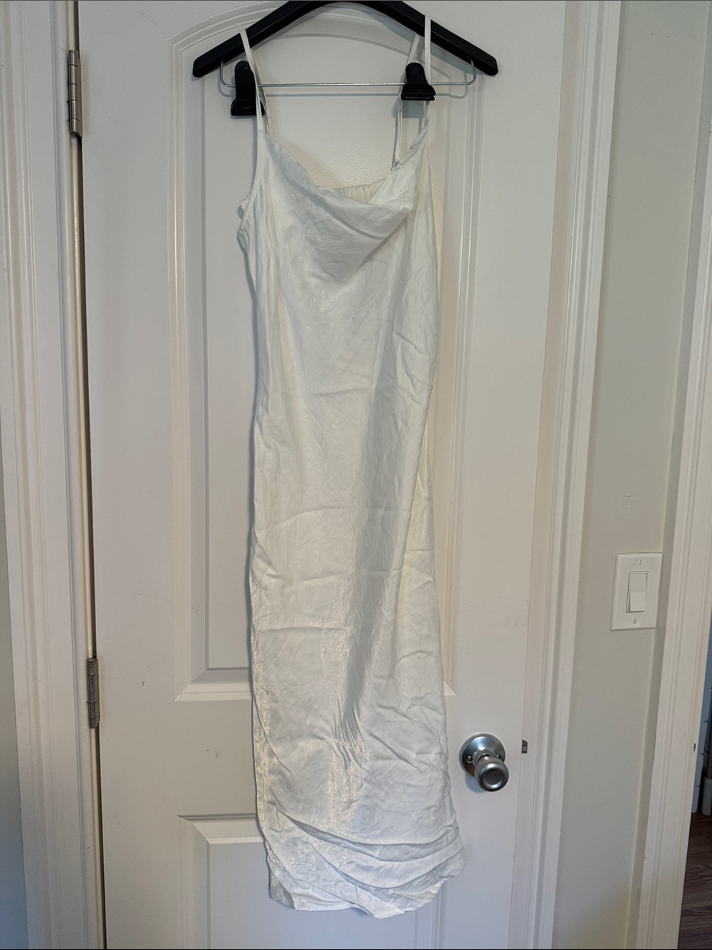 White Satin Slip Dress with Cowl Neck